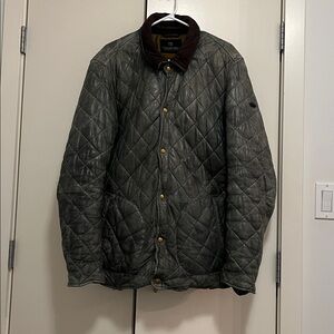 Rare Scotch & Soda Men's Leather Quilted Jacket in Dark Green